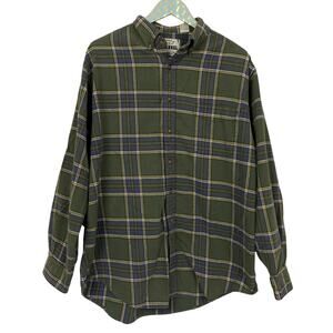 Vtg American Eagle Flannel Shirt Mens Large Green Plaid Pocket Button Fader Y2K